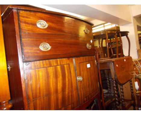 George III mahogany and black line inlaid adapted bow front commode with a single deep drawer above two panel doors on bracke