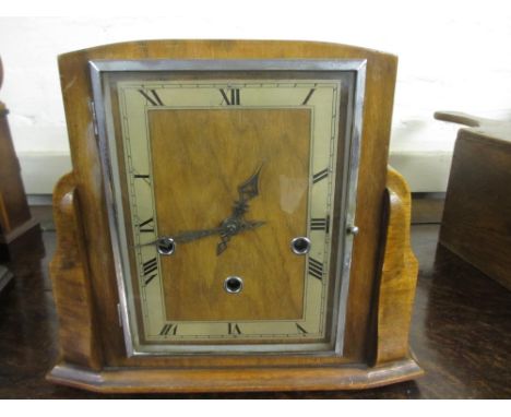 1930's Walnut cased three train mantel clock