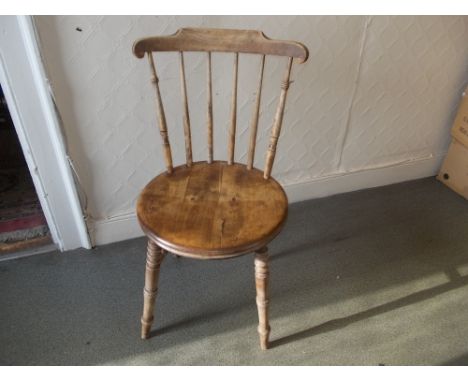 Set of six Victorian beechwood stick back kitchen chairs with turned supports