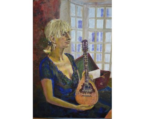 Brian Siefert, two oils on canvas, portraits, seated lady holding a mandolin and half length portrait, signed, unframed