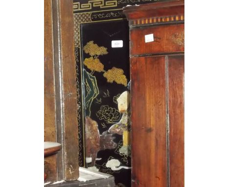 20th Century Chinese black lacquered hardstone carved and inlaid bow fronted corner cabinet with four panel doors decorated w