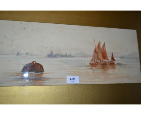 Watercolour, seascape, signed with monogram W.W. together with a watercolour after Thomas Sidney Cooper, a print, the river T