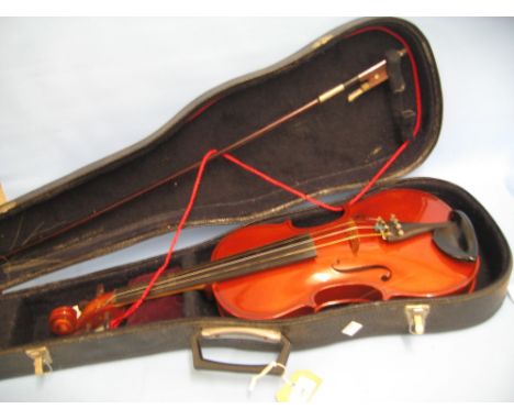 Violin and bow in a fitted case