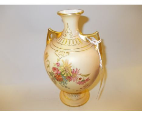 Royal Worcester blush ivory floral decorated two handled baluster vase