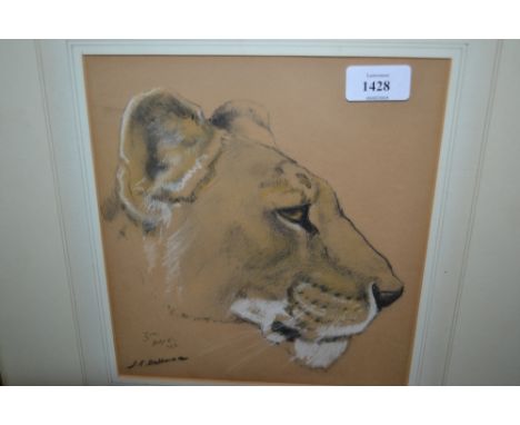 J.C. Dollman, pencil sketch heightened in white, study of a lion's head, 9.5ins x 8.5ins, gilt framed