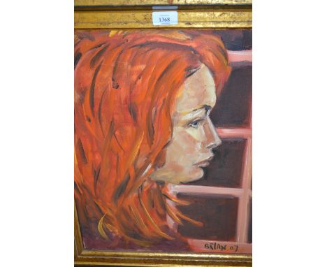 Brian Siefert, oil on canvas, head and shoulder portrait of a girl with red hair, signed, 19.5ins x 15.5ins, gilt framed