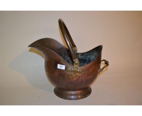S.W.S. and B. copper and brass swing handled helmet shaped coal scuttle