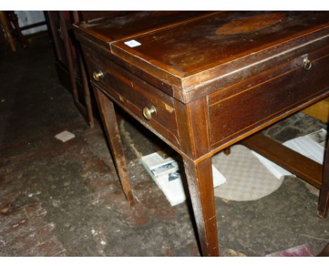 Edwardian mahogany line inlaid and crossbanded games table with single drawer raised on square tapering supports (a/f), 20th 