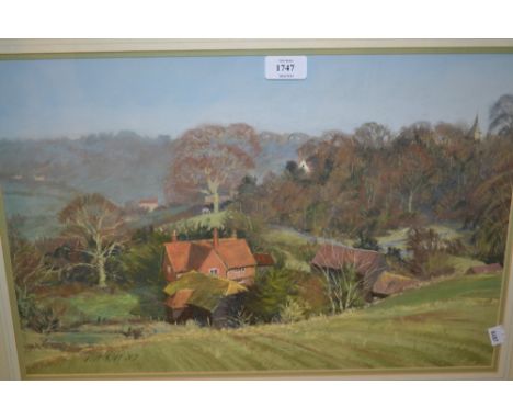 Pastel landscape, signed Watkin, dated '87, watercolour, landscape and a head and shoulder portrait by Whitley