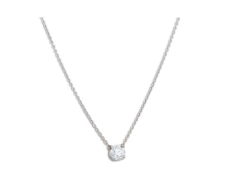 A DIAMOND SOLITAIRE PENDANT, on a white gold chain. Estimated: weight of diamond: 0.65 ct. colour and clarity: H, SI2