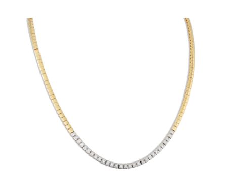 A DIAMOND SET NECKLACE, the brilliant cut diamonds to a 18ct gold brick link chain. Estimated; weight of diamonds: 1.15 ct.