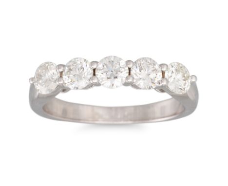 A FIVE STONE DIAMOND RING, the brilliant cut diamonds mounted in 18ct white gold. Estimated: weight of diamonds: 1.12 ct. siz