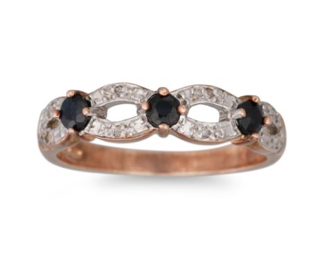 A SAPPHIRE AND DIAMOND ETERNITY RING, mounted in 9ct yellow gold, size O