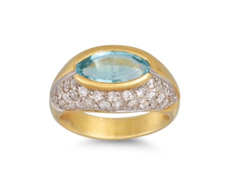 A TOPAZ AND DIAMOND DRESS RING, mounted in gold. Estimated: weight of topaz: 1.75 ct. size N - O