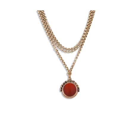 A VICTORIAN GOLD MUFF CHAIN, and swivel seal