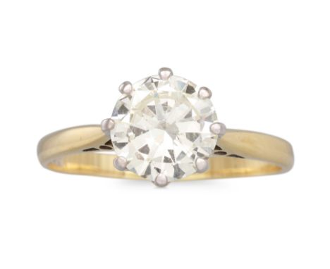 A DIAMOND SOLITAIRE RING, mounted in 18ct yellow gold. Estimated: weight of diamond: 1.38 ct, colour and clarity: K/L, SI, si