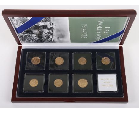 First World War seven gold coin Allied and Central Powers set, to include 1914 20 Mark, 1903 10 Roubles, 1910 20 Francs, 1912