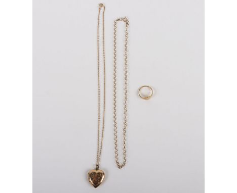 A 9ct chain, locket and ring, total weight 10.47g,