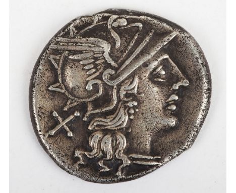 P. Cornelius Sulla, Denarius, Rome, Circa 151 BC, Head of Roma right, wearing winged helmet with griffin head, X behind, rev.