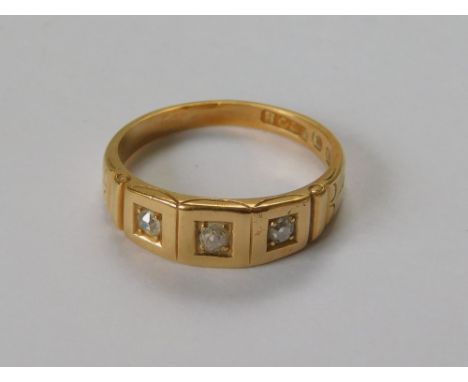 VICTORIAN RING. A Victorian 18ct. gold diamond set ring. Birmingham 1885. Approx. 4.7g. Size N/O.  Please note that all items