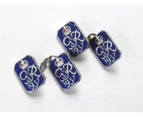 COMMEMORATIVE CUFFLINKS. A pair of 1937 chromium plated & enamelled cufflinks.  Please note that all items in this auction ar