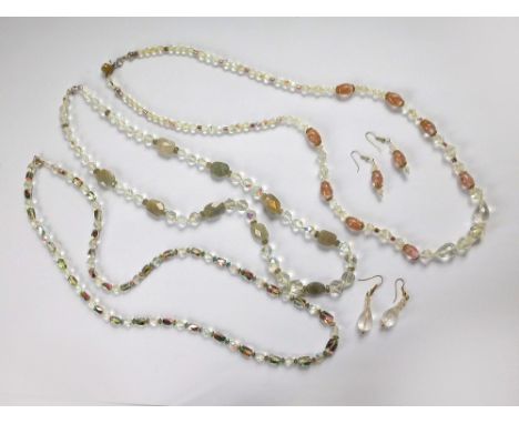 BEAD NECKLACES. Three bead necklaces strung with a variety of vintage crystal beads, foil beads & labradorite beads. Also, tw