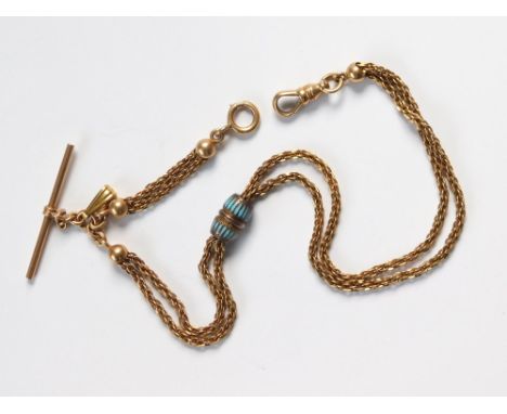 ALBERTINA. A gold-plated Albertina watch chain with turquoise enamelled slide. Length approx. 33cm.  Please note that all ite