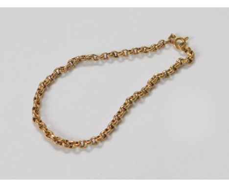 GOLD CHAIN. A 9ct. gold modern belcher link bracelet. Approx. 3.2g.  Please note that all items in this auction are previousl
