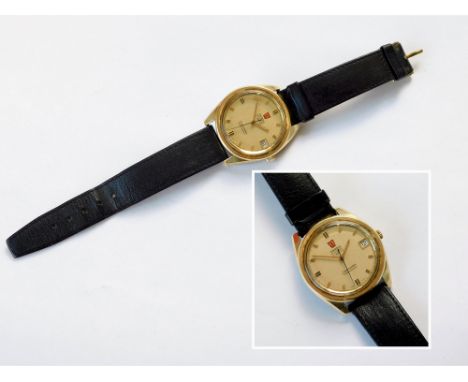 OMEGA WATCH. A gentleman's 1970's Omega Seamaster electronic chronometer. The case gold-plated steel & with 'Sun-brushed' dia