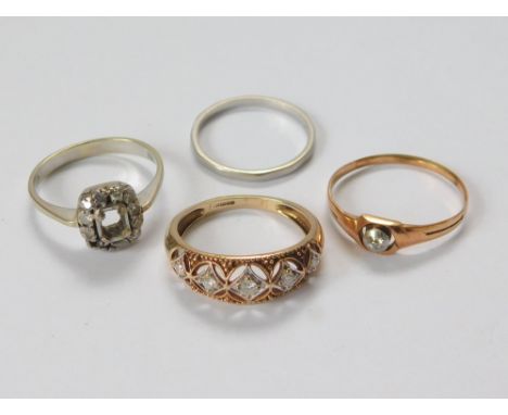 GOLD RINGS ETC. A French 14ct. scrap gold ring with partial diamond set border & a platinum wedding band. Also, a re-sized sm