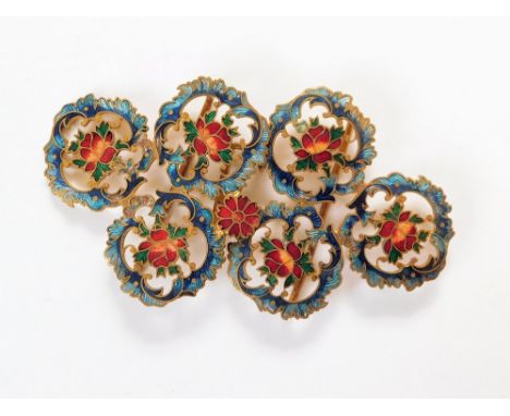 BUCKLE. A gilt metal, two-part enamelled buckle. Width 10cm. (Some minor loss of enamel).  Please note that all items in this