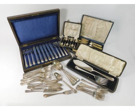 EPNS FLAT WARE. Four various cased sets of EPNS flat ware, including fish servers & a quantity of O.E. pattern loose flat war
