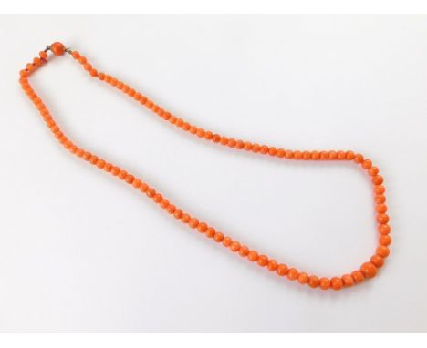 CORAL NECKLACE. A Victorian natural coral, graduated bead necklace. Largest bead approx. 7mm.  Please note that all items in 