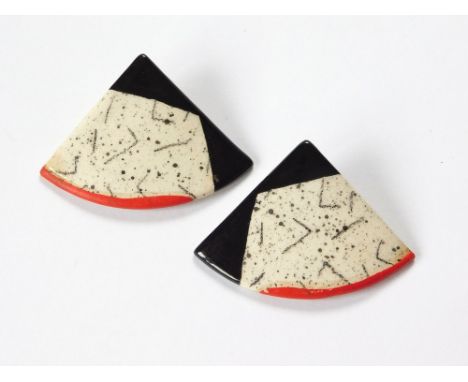 ENAMELLED EARRINGS. A pair of triangular enamelled metal earrings. Max. width 5cm, length 3.5cm.  Please note that all items 