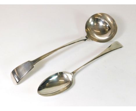 SOUP LADLE ETC. A fiddle pattern soup ladle & an O.E. pattern basting spoon.  Please note that all items in this auction are 