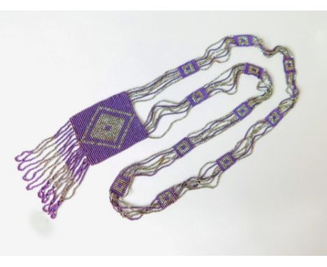 ART DECO BEAD WORK. An Art Deco purple & cut steel bead work necklace (one part strand broken).  Please note that all items i
