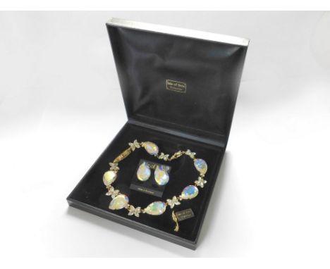 COSTUME JEWELLERY. An Isle of Bute, gold tone & paste set necklace with matching earrings in original box.  Please note that 