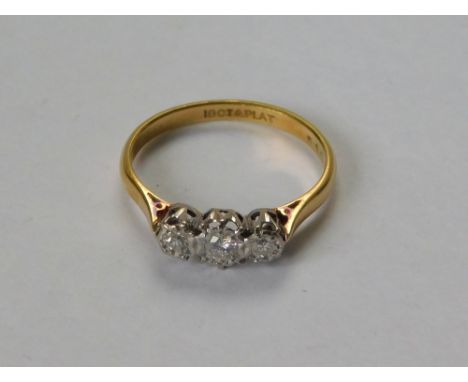 DIAMOND RING. An 18ct. gold & platinum illusion set diamond ring. Size M/N.  Please note that all items in this auction are p