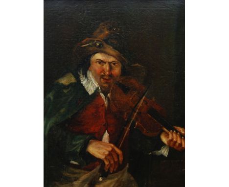 UNATTRIBUTED (Nineteenth Century Continental School)  OIL PAINTING ON RELINED CANVAS  Man playing a violin  18" x 14" (45.7cm