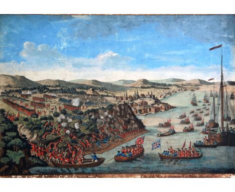 UNATTRIBUED HAND-PAINTED LITHOGRAPH 'The taking of Quebec 1759' 13" x 18 1/2" (33 x 47cm)