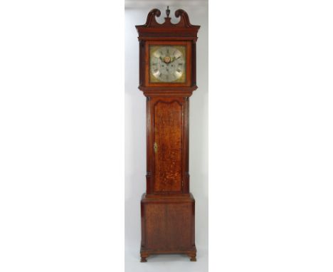 LATE EIGHTEENTH CENTURY OAK AND MAHOGANY CROSSBANDED LONGCASE CLOCK, with Halifax rolling moonphase, signed Lister and Bromle