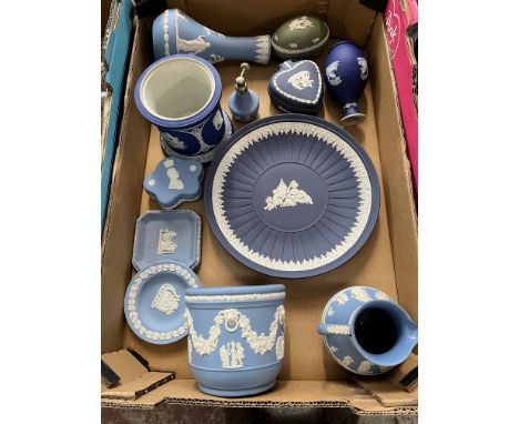 A box of Wedgwood jasperware including planter, etc. 