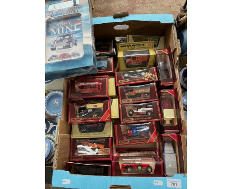 A box of appx 20 boxed model cars, mainly Matchbox Models of Yesteryear, some Corgi 