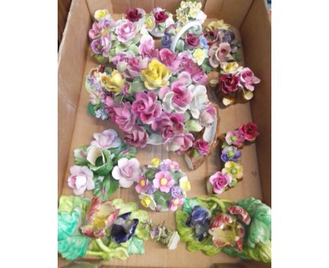 A box of ornaments to include Aynsley, Capodimonte, etc.&nbsp;Condition - various chips and losses, one model cracked, the la