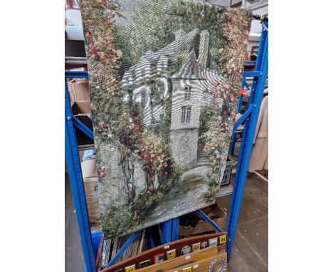 A wall hanging tapestry, 'Regency House' after Roger Duvall, 88cm x 134cm, mounted on rail with tassels. 