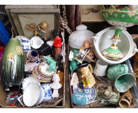 6 boxes of ceramics including Bretby, Goebel piggy bank, Pirken Hammer trinket box, etc. etc. etc. 