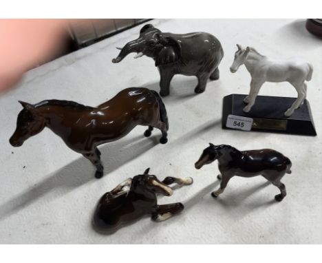 Four Beswick horses including Shetland Warlord and a Beswick elephant.&nbsp;Condition - good restoration to elephant trunk an