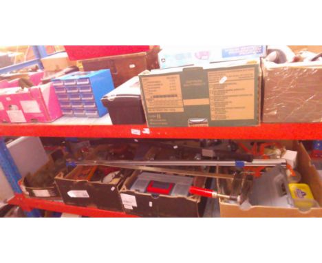 7 boxes of various tools / garageware together with few empty toolboxes / boxes and 2 clamps. 
