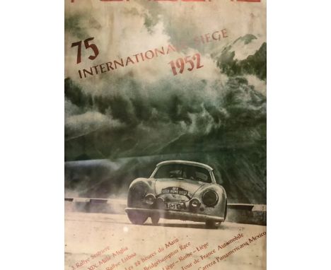 PORSCHE (GERMAN)  75 Internationale Siege Poster in colors  3. Rallye Sestriere - XIX. Mille Migla - Rallye Lisboa - Les 24 h