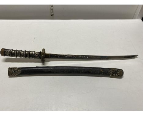 A reproduction Japanese style sword with scabbard, shipping unavailable 